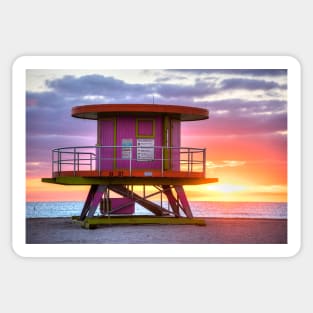 Miami Beach Round Life Guard House Sunrise Sticker